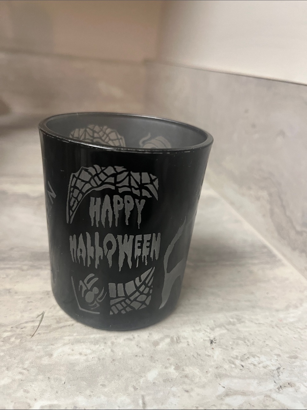 Black Happy Halloween candle holder